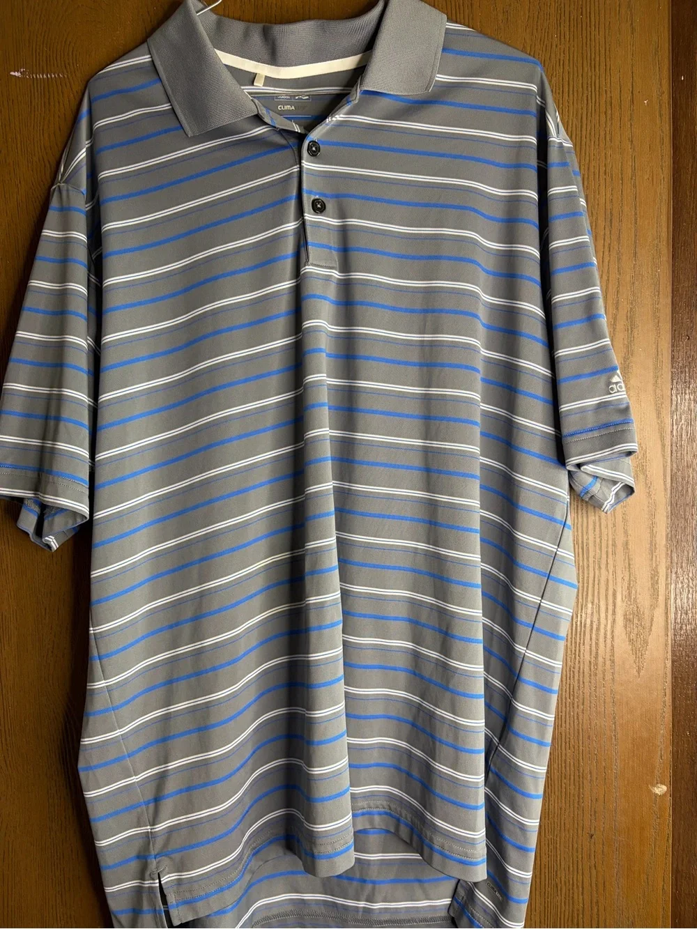 adidas Men’s Golf Gray Polo with Blue & White Stripes